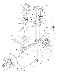 Rear Pivot Axle Diagram and Parts List for FMZ50 17AF4BFP009-17AF4BFP010-17AF4BFP209-17AF4BFP210-17AF4BFP710 Cub Cadet Lawn Tractor